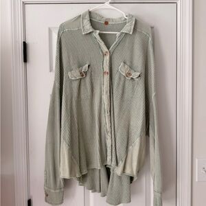 Free People Button-Up Waffle Knit Shirt
